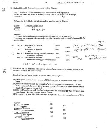 UCSC Intermediate Accounting I. Final Exam. Fall 02