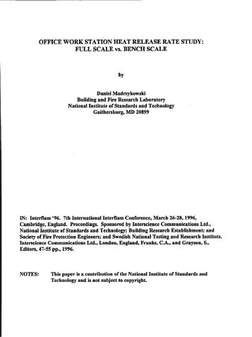 office work station heat release rate study - National Institute of ...