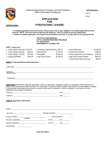 application for pyrotechnic license - Office of the State Fire Marshal ...