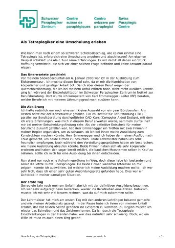 Umschulung als Tetraplegiker (PDF, 43 KB) - Paranet