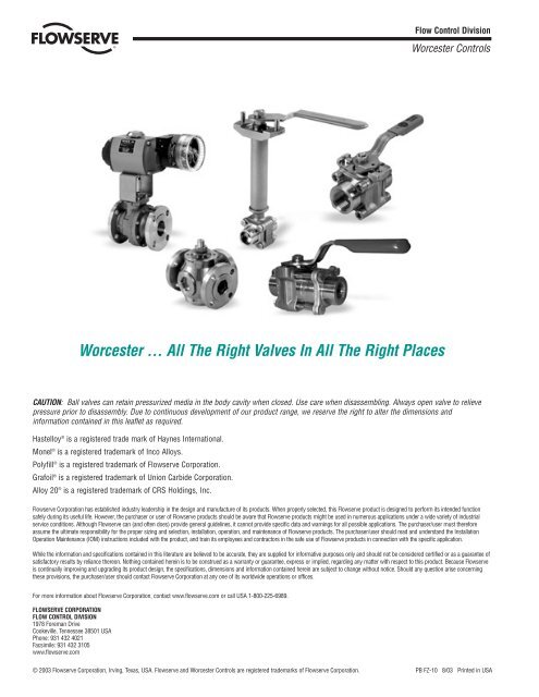 Worcester Controls Fire-Rated Ball Valves - Flowserve Corporation