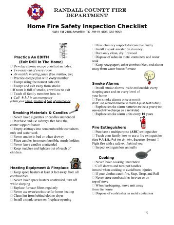 Home Fire Safety Inspection Checklist - Randall County