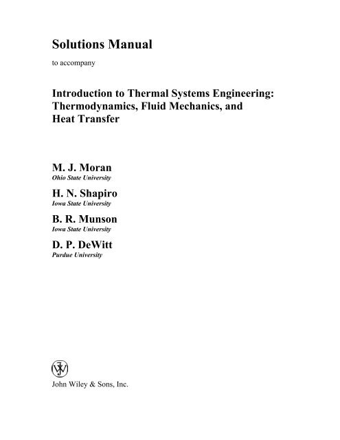 Introduction to Thermal Systems Engineering