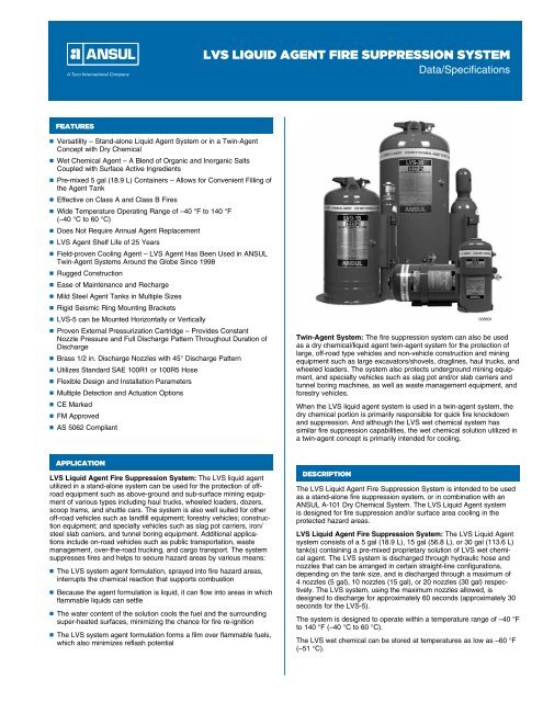 ANSUL LVS Liquid Agent Fire Suppression System Data