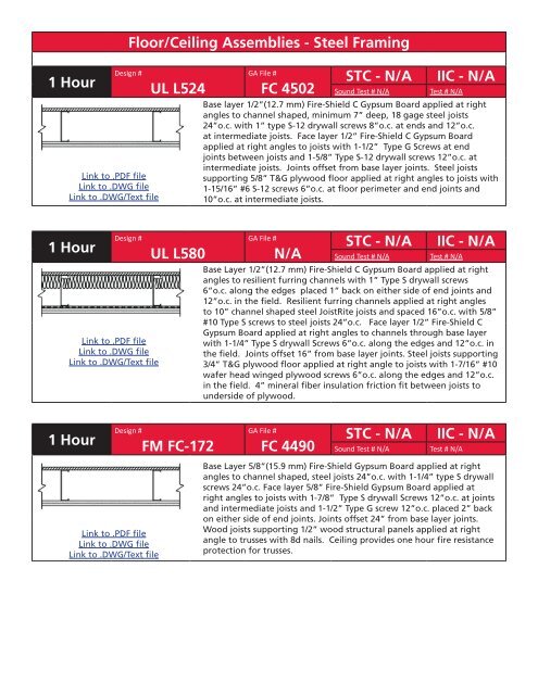 Floor/Ceiling Assemblies - Steel Framing - National Gypsum Company