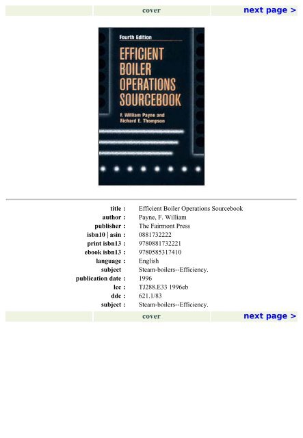 Efficient Boiler Operations Sourcebook - The Best Friend International