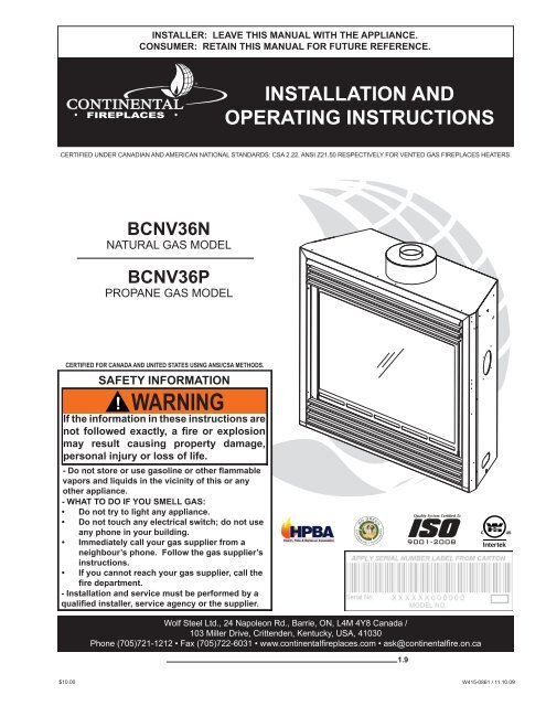 Bcnv36 Continental Fireplaces