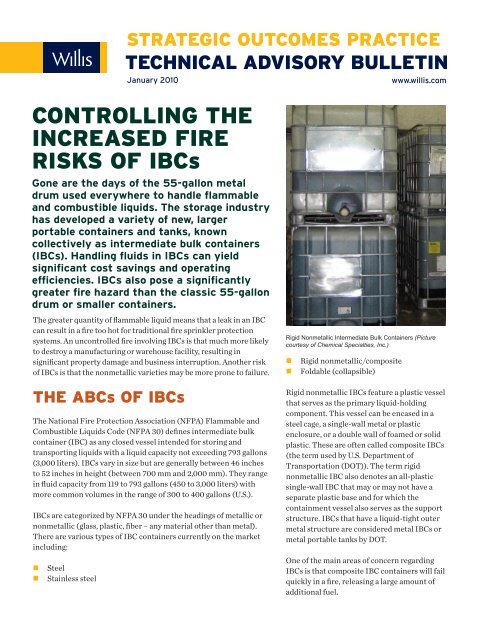 CONTROLLING THE INCREASED FIRE RISKS OF IBCs - Willis