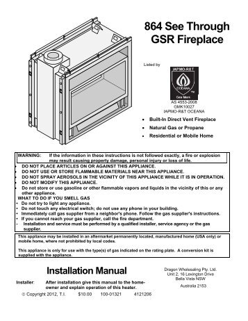 Lopi 864ST GS Installation Manual - Lopi Fireplaces Australia
