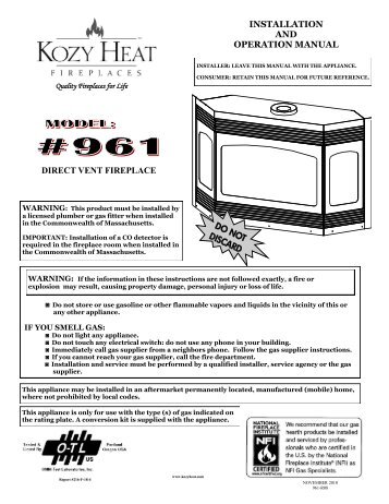 Installation and operation manual - Kozy Heat Fireplaces