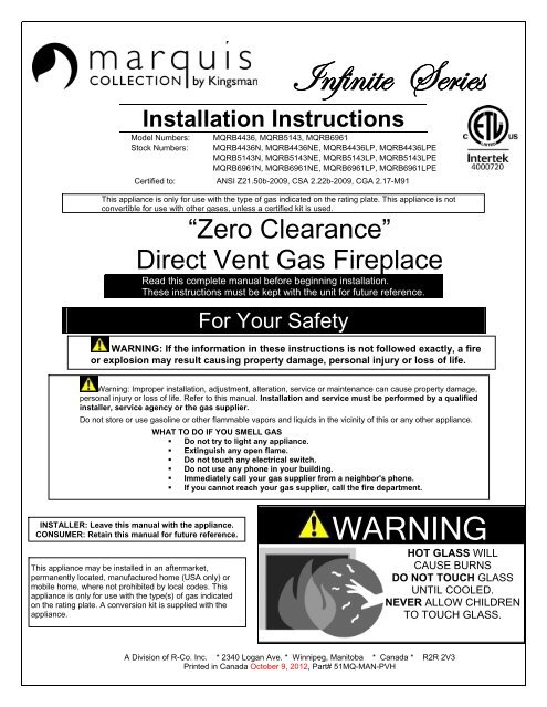 Installation Instructions Marquis Fireplaces