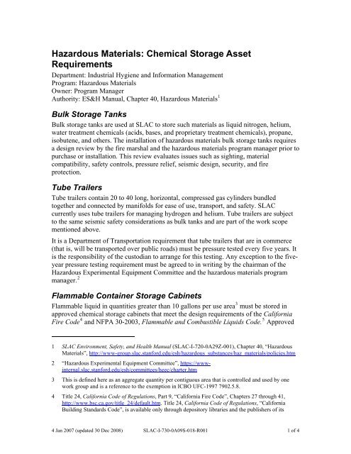 Hazardous Materials: Chemical Storage Asset Requirements