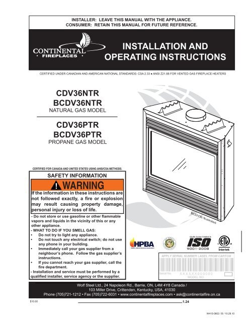 Installation Manual - Continental Fireplaces