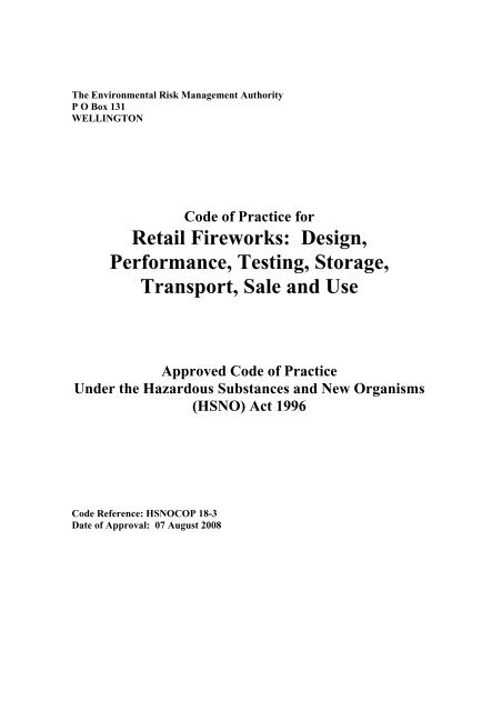 Code of practice for retail fireworks - Environmental Protection ...
