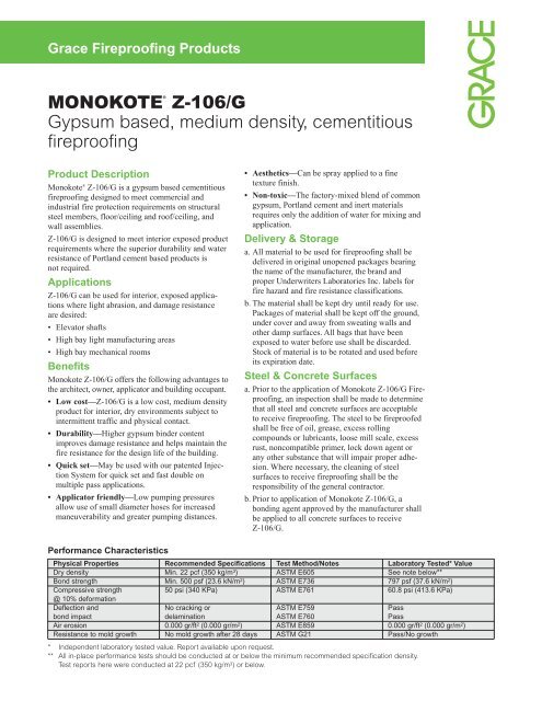 MONOKOTE® Z-106/G Gypsum based, medium density - Grace ...