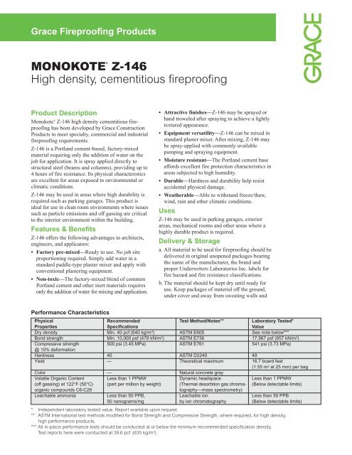 MONOKOTE® Z-146 High density, cementitious fireproofing - Grace 