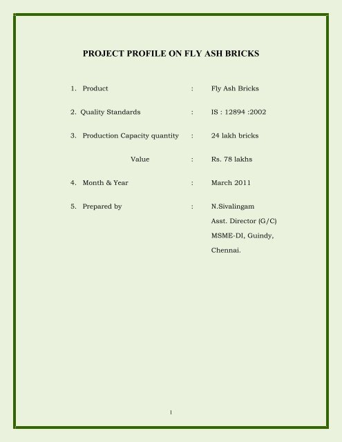 Project Profile On Fly Ash Bricks Pdf Dc Msme