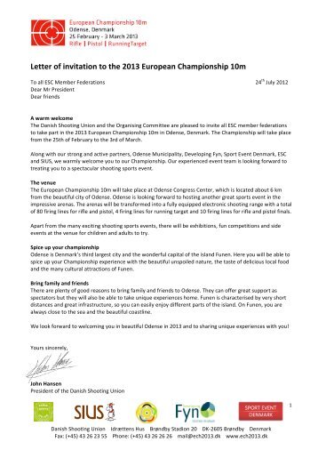 Letter of invitation to the 2013 European Championship 10m