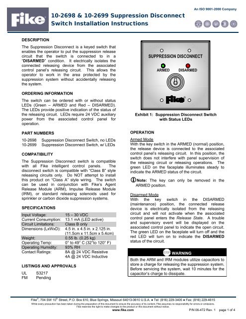 Suppression Disconnect Switch 06-472 - Orr Protection Systems