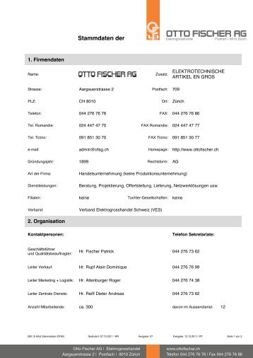 Stammdaten der - Otto Fischer AG