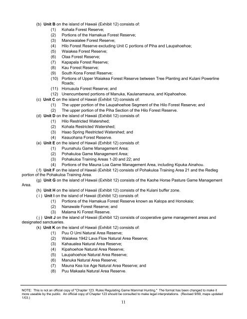 STATE OF HAWAII Rules Regulating Game Mammal Hunting