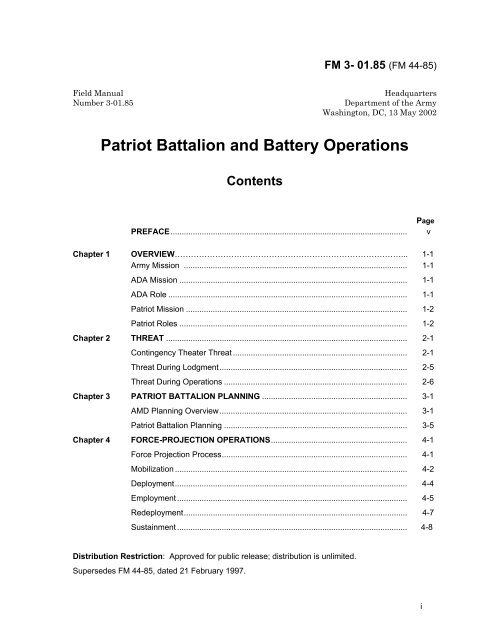 FM 3-01.85: Patriot Battalion and Battery Operations - BITS