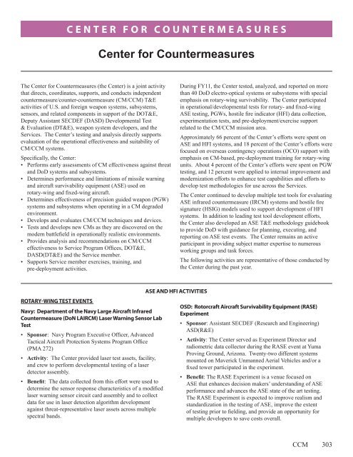 Center for Countermeasures - DOT&E