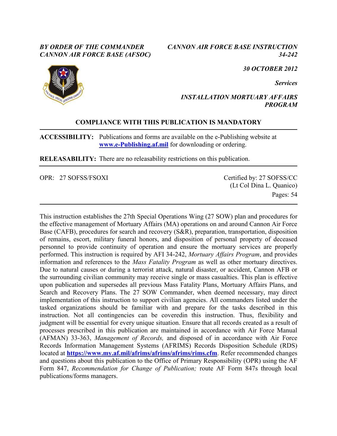 By Order Of The Commander Air Force Instruction 32 1065 | by order of the commander air force instruction 10 2501 af By Order Of The Commander Air Force Instruction 32 1065 | by order of the commander air force instruction 10 2501 af
