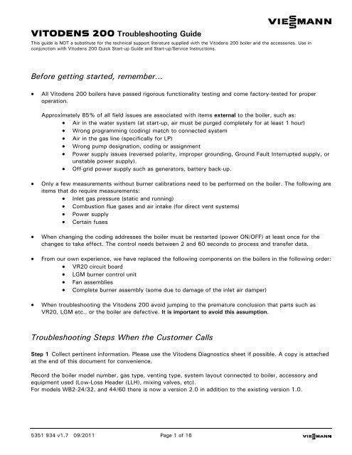 VITODENS 200 Troubleshooting Guide Before getting ... - Viessmann