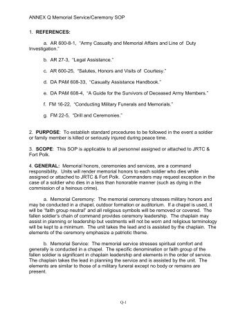 ANNEX Q Memorial Service/Ceremony SOP 1. REFERENCES: a ...