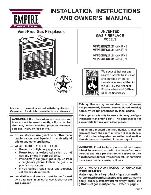 Vail Premium Vent Free Fireplace Manual White Mountain Hearth