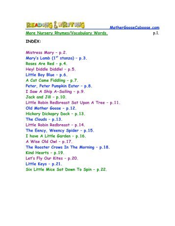 MotherGooseCaboose.com More Nursery Rhymes/Vocabulary ...