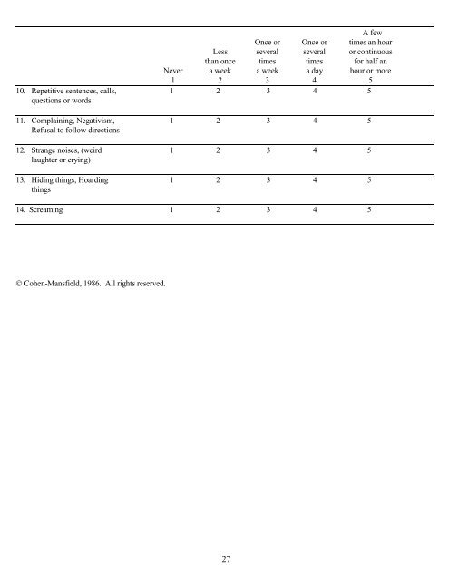 Instruction manual for the cohen-mansfield agitation inventory