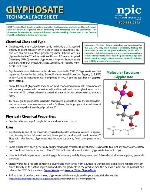 Glyphosate Technical Fact Sheet National Pesticide Information