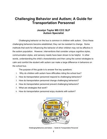 Challenging Behavior and Autism; A Guide for Transportation ...