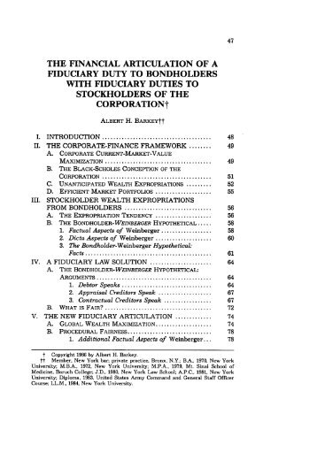 Financial Articulation of a Fiduciary Duty to Bondholders with ...