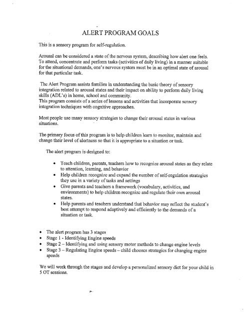 picture Alert Program Activities Ot supplemental handout part two alert