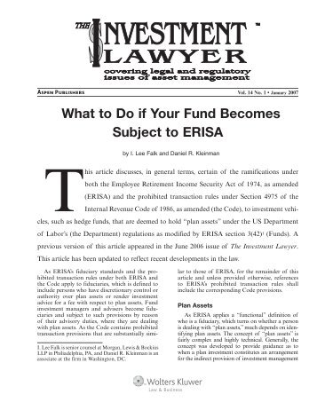 What to Do if Your Fund Becomes Subject to ERISA - Morgan, Lewis ...