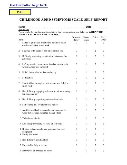 Adhd Questionnaire For Adults Pdf Nhs