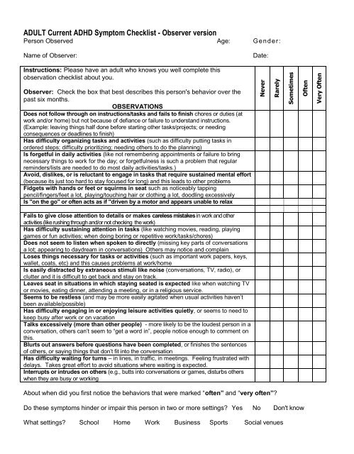 Adhd Childhood Symptoms Scale
