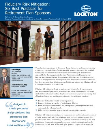 Fiduciary Risk Mitigation: Six Best Practices for Retirement ... - Lockton