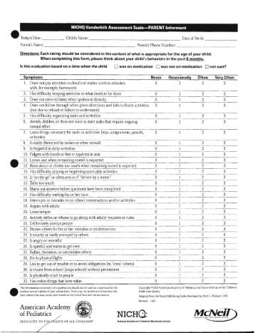 NICHQ Vanderbilt Assessment Scale-PARENT - Andover Pediatrics