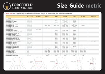 Size Guide metric - Forcefield Body Armour