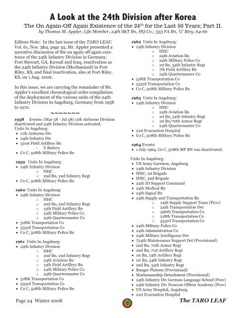 A Look at the 24th Division after Korea - 24th Infantry Division ...