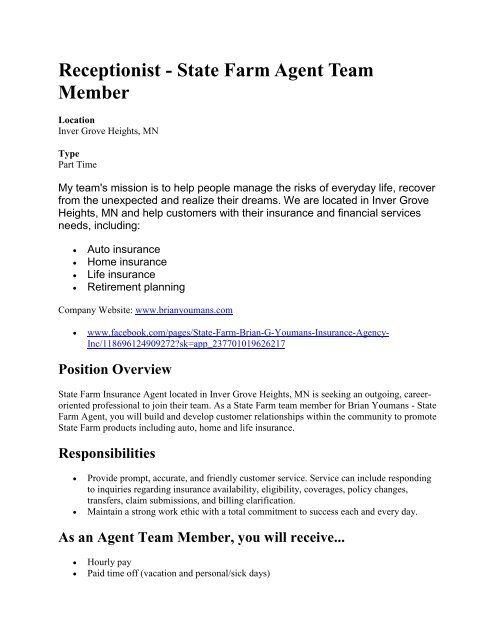 Receptionist State Farm Agent Team Member Job Connect