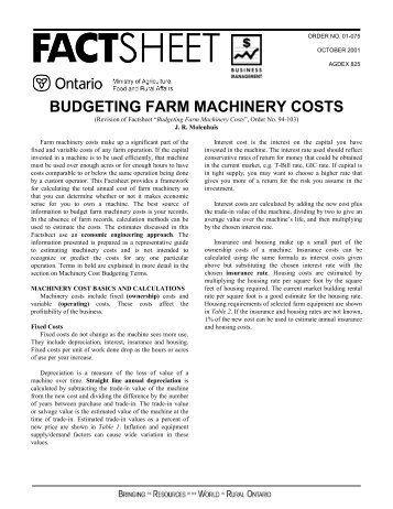 BUDGETING FARM MACHINERY COSTS