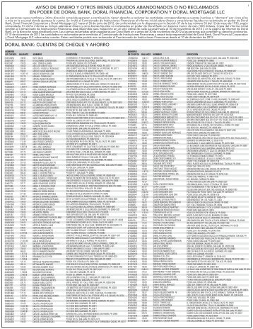 Cuentas No Reclamadas - Doral Bank