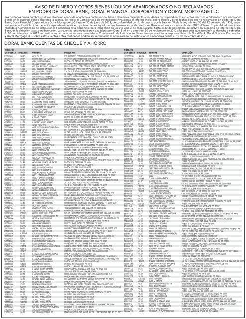 Cuentas No Reclamadas - Doral Bank