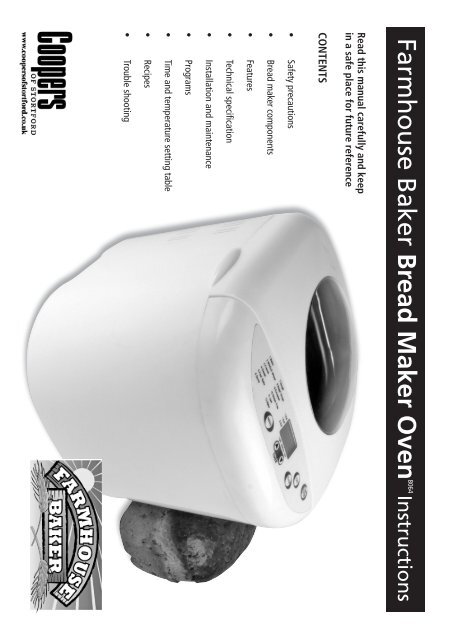 Breadmaker Instructions:Bread Oven - Coopers of Stortford