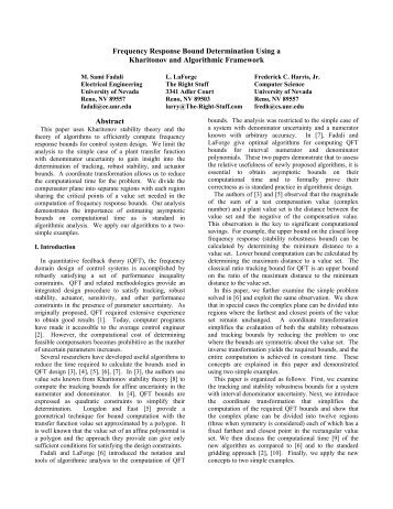 Frequency Response Bound Determination Using a - CiteSeerX